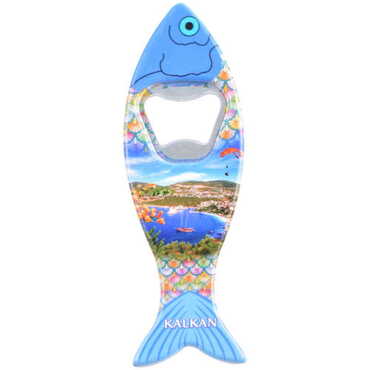 Myros - Kalkan Themed Customised UV Printed Fish Shape Printed Plastic Base Bottle Opener 42x130 mm