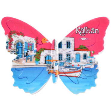 Kalkan Themed Customised UV Printed Plastic Base Butterfly Shaped Fridge Magnet 80x58 mm - Thumbnail