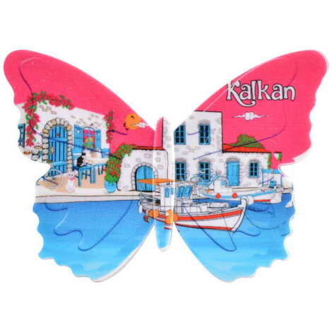 Kalkan Themed Customised UV Printed Plastic Base Butterfly Shaped Fridge Magnet 80x58 mm