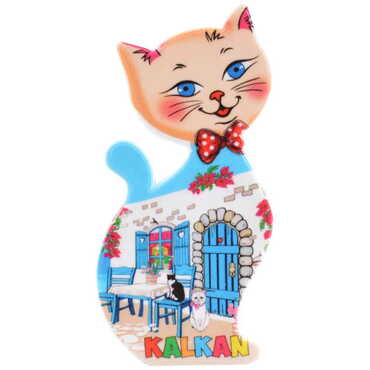 Kalkan Themed Customised UV Printed Plastic Base Cat Shaped Fridge Magnet 43x87 mm - Thumbnail