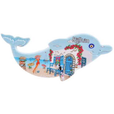 Myros - Kalkan Themed Customised UV Printed Plastic Base Dolphin Shaped Fridge Magnet 110x50 mm