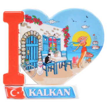 Myros - Kalkan Themed Customised UV Printed Plastic Base Heart Shaped Fridge Magnet 86x62 mm