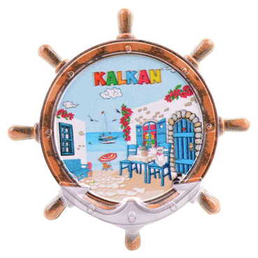 Myros - Kalkan Themed Customised UV Printed Plastic Base Marin Rudder Shaped Fridge Magnet 82x82 mm