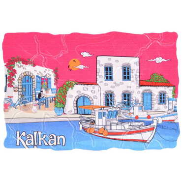 Myros - Kalkan Themed Customised UV Printed Plastic Base Mosaic Pattern Rectangle Fridge Magnet 80x50 mm