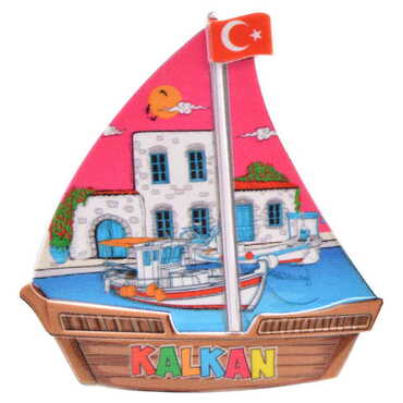 Kalkan Themed Customised UV Printed Plastic Base Sail Ship Shaped Fridge Magnet 77x80 mm - Thumbnail