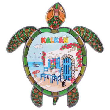 Myros - Kalkan Themed Customised UV Printed Plastic Base Turtle Shaped Fridge Magnet 80x74 mm