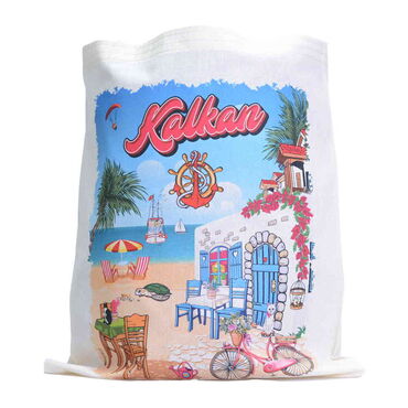 Kalkan Themed Digital Printed Tote Bag 35x40 cm - Thumbnail