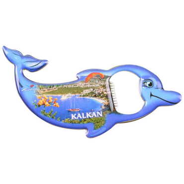 Kalkan Themed Dolphin Shaped Metal Magnetic Bottle Opener 102x67 mm - Myros