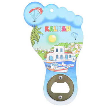 Kalkan Themed Foot Shaped Printed MDF Wooden Bottle Opener 160x92 mm - Thumbnail