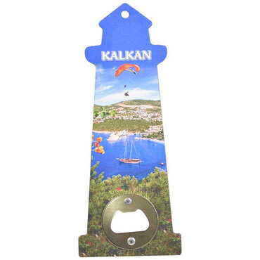 Myros - Kalkan Themed Lighthouse Shaped Printed MDF Wooden Bottle Opener 188x77 mm