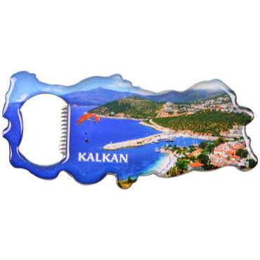 Myros - Kalkan Themed Map Shaped Metal Magnetic Bottle Opener 100x45 mm