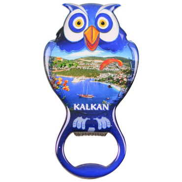 Kalkan Themed Owl Shaped Metal Magnetic Bottle Opener 88x47 mm - Thumbnail