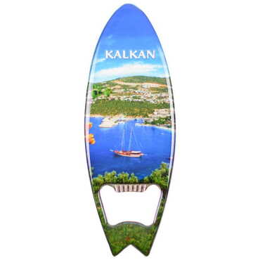 Kalkan Themed Surf Board Shaped Metal Magnetic Bottle Opener 128x45 mm - Thumbnail