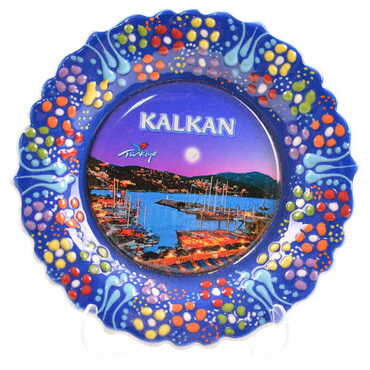 Myros - Kalkan Themed Turkish Ceramic Plate With Epoxy 12 Cm