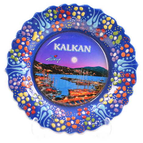 Kalkan Themed Turkish Ceramic Plate With Epoxy 12 Cm