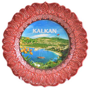 Kalkan Themed Turkish Ceramic Plate With Epoxy 25 Cm - Thumbnail