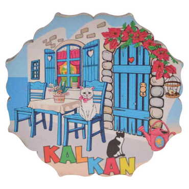 Myros - Kalkan Themed Wooden Customised Souvenir Coaster Set of 2 pcs 90 mm