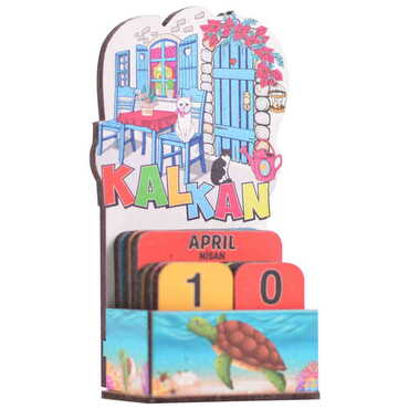 Kalkan Themed Wooden Table Calendar - Thumbnail