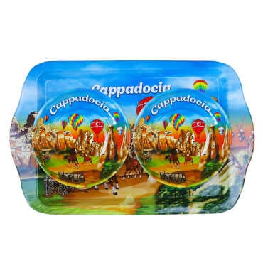 Cappadocia Themed Small Metal Tray and Bowl Set of 2