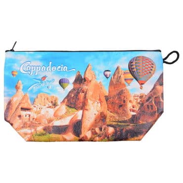 Wholesale Kapadokya Themed Myros Large Pleated Makeup Bag 160x270x80 mm