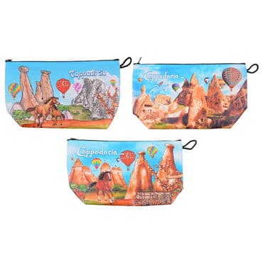 Wholesale Kapadokya Themed Myros Large Pleated Makeup Bag 160x270x80 mm - 3
