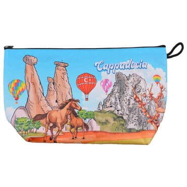 Wholesale Kapadokya Themed Myros Large Pleated Makeup Bag 160x270x80 mm - 6