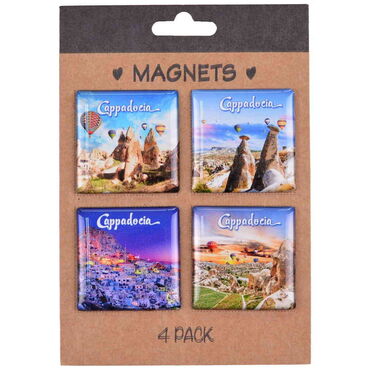 Wholesale Cappadocia Themed Myros Four Piece Cardboard Refrigerator Magnet Set 40x40 mm