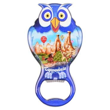 Wholesale Cappadocia Themed Myros Metal Owl Bottle Opener Refrigerator Magnet 88x47 mm