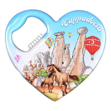 Wholesale Cappadocia Themed Myros Metal Heart Bottle Opener Refrigerator Magnet 85x76 mm