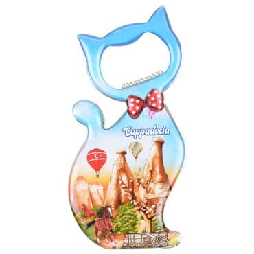 Wholesale Cappadocia Themed Myros Metal Cat Bottle Opener Refrigerator Magnet 97x48 mm