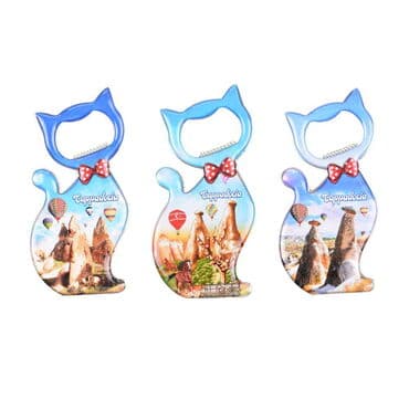 Wholesale Cappadocia Themed Myros Metal Cat Bottle Opener Refrigerator Magnet 97x48 mm - 3