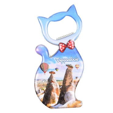 Wholesale Cappadocia Themed Myros Metal Cat Bottle Opener Refrigerator Magnet 97x48 mm - 6
