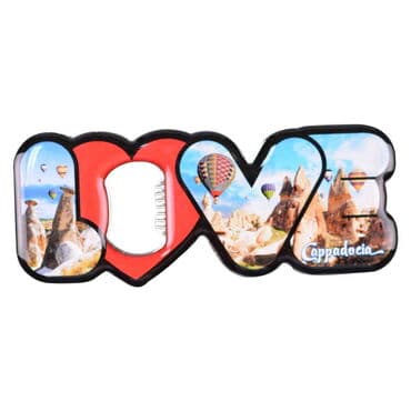 Wholesale Cappadocia Themed Myros Metal Love Bottle Opener Refrigerator Magnet 114x47 mm