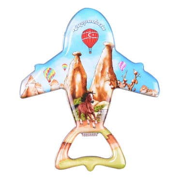 Wholesale Cappadocia Themed Myros Metal Airplane Bottle Opener Refrigerator Magnet 105x89 mm