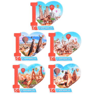 Toptan Kapadokya Temalı Uv Baskılı Kalp Şekilli Magnet 86x62 mm - 2