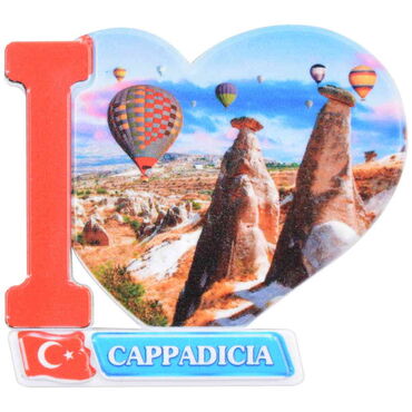 Toptan Kapadokya Temalı Uv Baskılı Kalp Şekilli Magnet 86x62 mm - 5