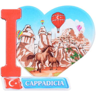 Toptan Kapadokya Temalı Uv Baskılı Kalp Şekilli Magnet 86x62 mm - 6