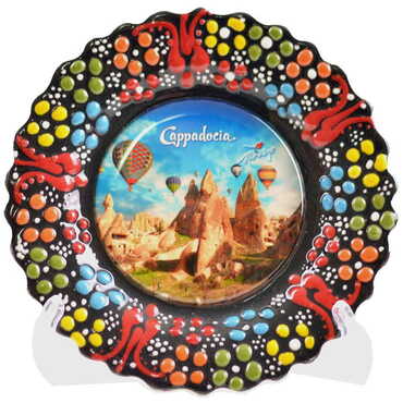 Myros - Kapadokya Themed Turkish Ceramic Plate With Epoxy 12 Cm