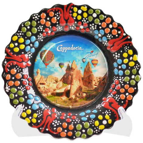 Kapadokya Themed Turkish Ceramic Plate With Epoxy 12 Cm