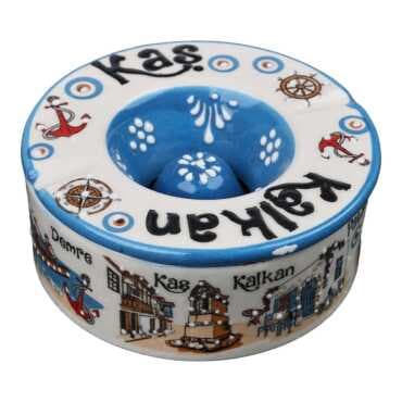 Kaş Region Themed Traditional Large Covered Ashtray 115*55 mm