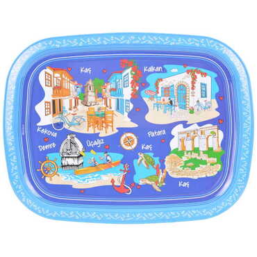 Kas Region Themed Customised Printed Tin Serving Tray 305x235 mm - Thumbnail