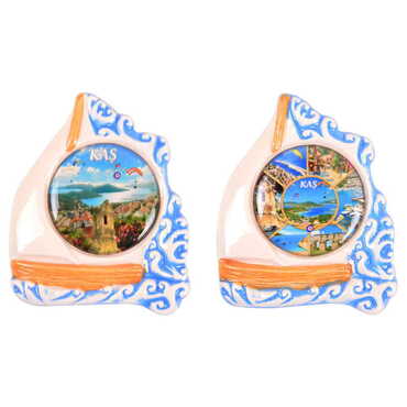 Kas Themed Ceramic Sailing Round Fridge Magnet - 2