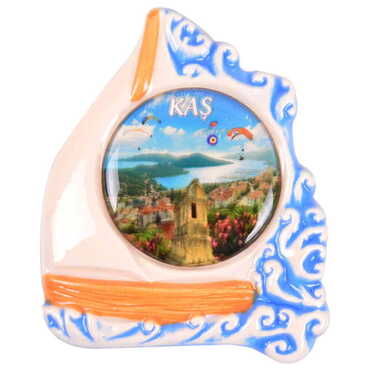 Kas Themed Ceramic Sailing Round Fridge Magnet - 3