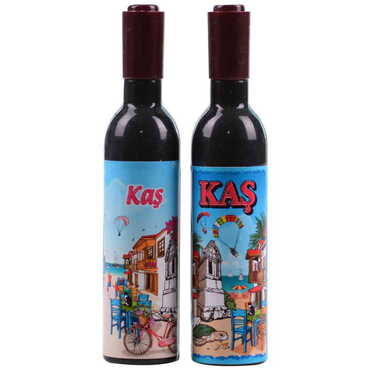 Kas Themed Bottle Shaped Metal Wine Bottle Corkscrew Opener-Magnetic 115x25x25 mm - 4