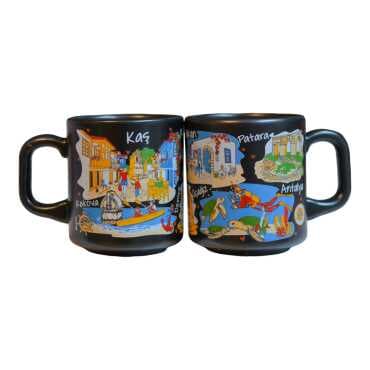 Kaş Themed Traditional Ceramic Cappuccino Mug - 3