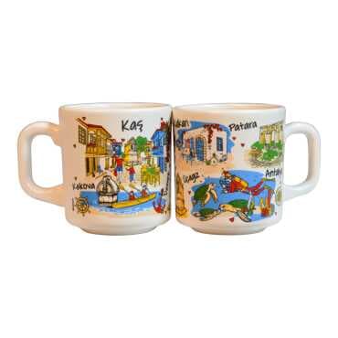 Kaş Themed Traditional Ceramic Cappuccino Mug - 5