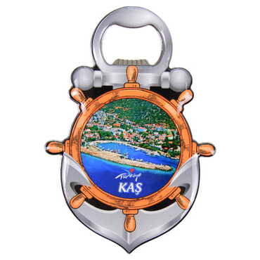 Kas Themed Anchor Shaped Metal Magnetic Bottle Opener 105x72 mm - Thumbnail