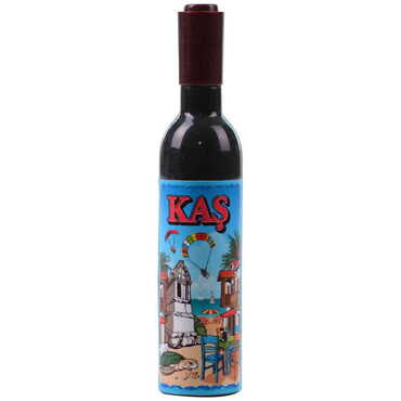 Kas Themed Bottle Shaped Metal Wine Bottle Corkscrew Opener-Magnetic 115x25x25 mm - Thumbnail