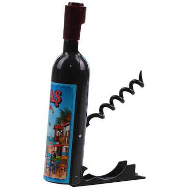 Kas Themed Bottle Shaped Metal Wine Bottle Corkscrew Opener-Magnetic 115x25x25 mm - Thumbnail