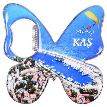 Myros - Kas Themed Butterfly Shaped Metal Magnetic Bottle Opener 70x70 mm